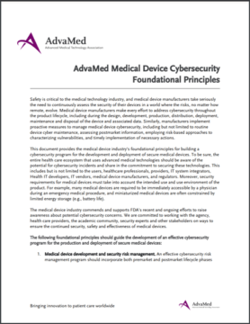 AdvaMed Medical Device Cybersecurity Foundational Principles - AdvaMed