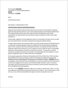 VALID Act Sample Letter to Congress - AdvaMed